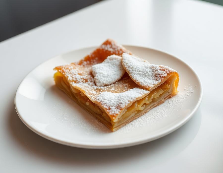Fatia de apfelstrudel com açúcar de confeiteiro